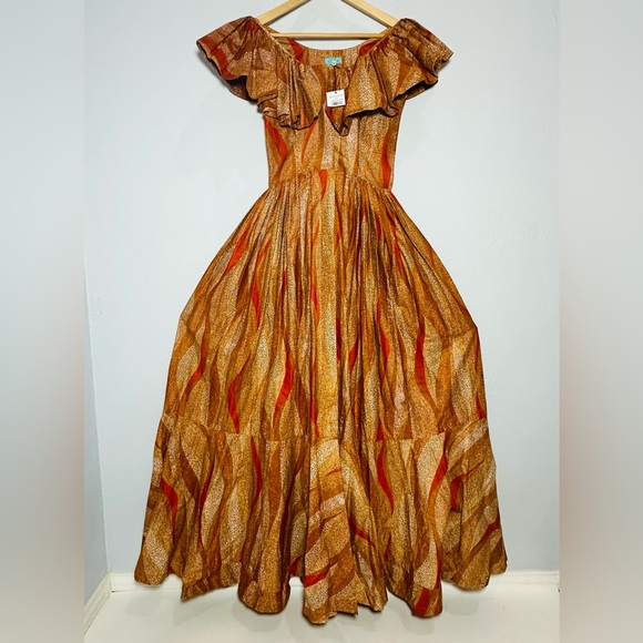 Sika Porter 100% Cotton Handmade Multi Color Brown Orange Maxi Dress - Picture 3 of 14